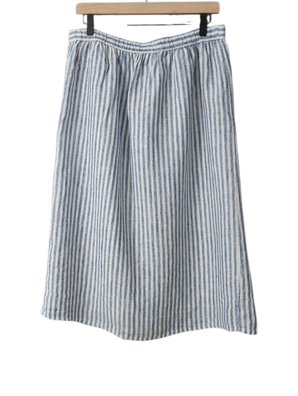 Faherty Whitley Linen Button Front Skirt Blue Low Tide Stripe Women's Large - Picture 2 of 14
